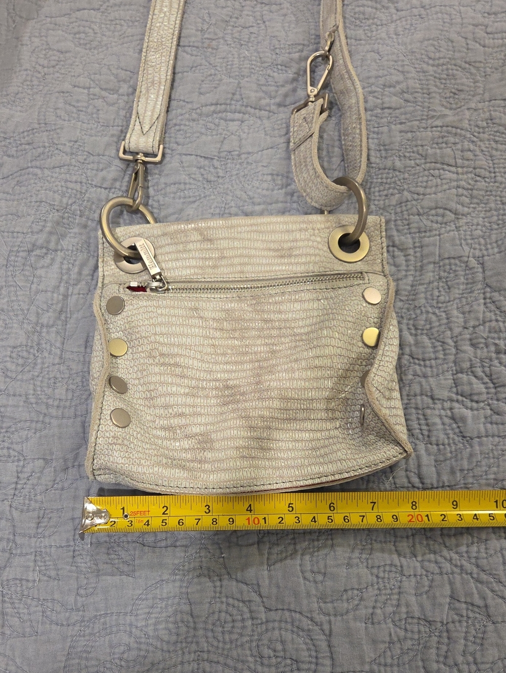 Hammitt Tony Leather Crossbody Bag - Light Grey Textured/Lizard Embossed Bag! - Picture 11 of 14